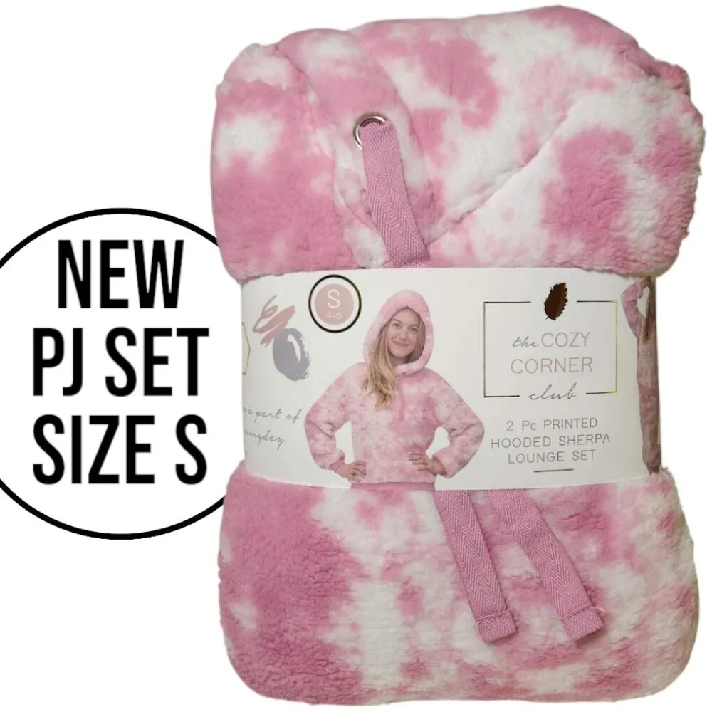 NEW Women's Pajama Gift Set PJs pajamas 2 Piece Hoodie hooded top Pants Pink Top - Picture 2 of 10